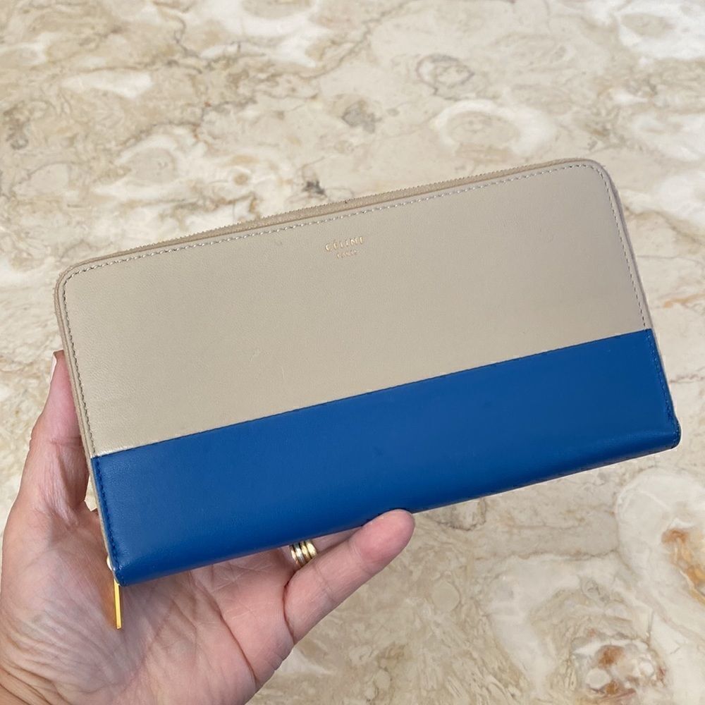 CELINE Bicolor Leather Zippy Zip Around Long Wallet